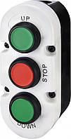 Кнопочный пост 3-модуль. ESE3-V7 (Compact, "UP/STOP/DOWN", зеленый/красный/зеленый, корп. серо-черный), ETI