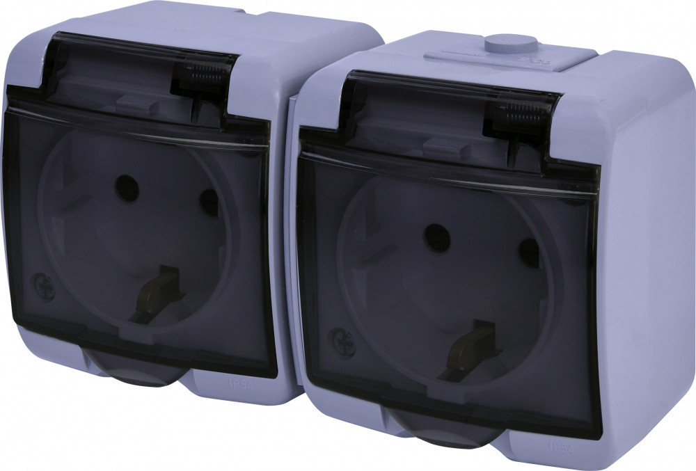 Пиловологозахищена розетка Schuko 2-я ETI RHE-2SD-SR із заземленням, IP54, сіра