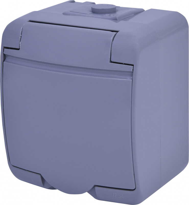 Розетка ETI Schuko RHE-1s-SR з заземленням, IP54, пиловологозахищена, сіра