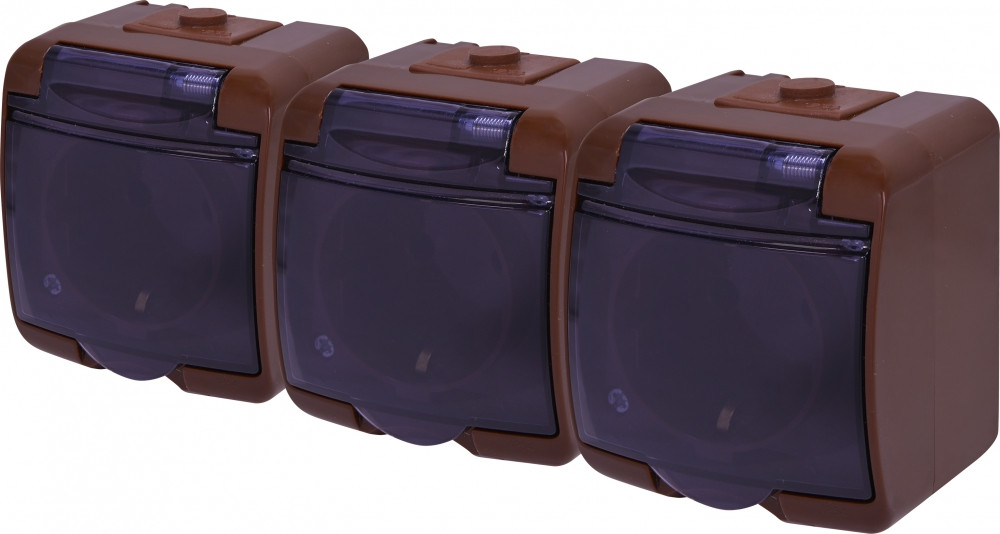 Пиловлагозахищена розетка Schuko RHE-3SD-KR, 3-я, коричнева, IP54, ETI