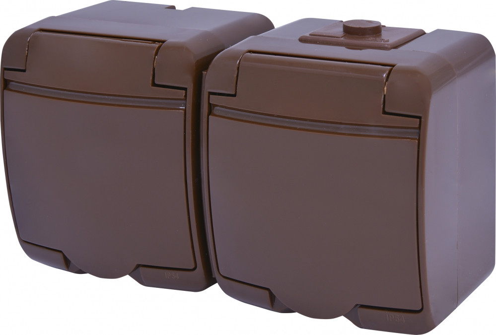 Пиловологозахищена розетка Schuko RHE-2s-KR, подвійна, коричнева, IP54