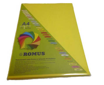 Папір кольоровий Romus A4 160 г/м2 100 аркушів Канарково-жовтий (R50805)