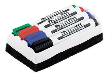 Набір маркерів Buromax  для сухостиральних дошок 2-4 мм 4 шт. + Губка (BM.8800-84)