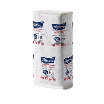 Рушники паперові Papero двошарові V-складання 150 листів Білі (RV023)