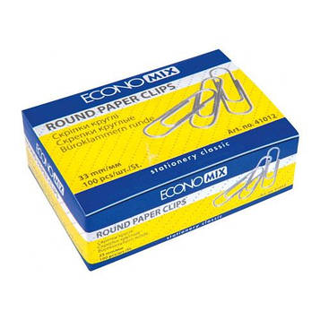 Скріпки закруглені Economix 33 мм 100 шт. Нікельовані (E41012)