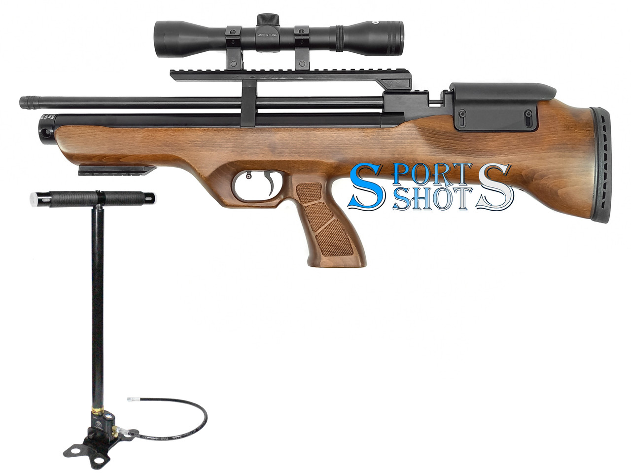 Пневматична гвинтівка PCP Hatsan FlashPup-W Set 4.5мм 30 Дж (з насосом Hatsan та прицілом 4x32)