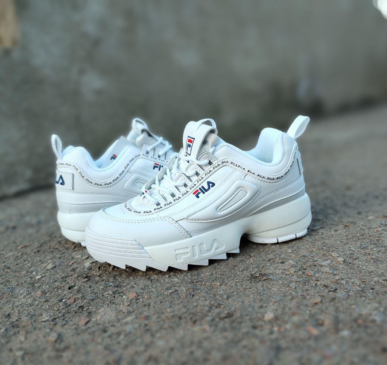 Кросівки Fila Disruptor WHITE білі на високій підошві шкіряні унісекс жіночі демісезон