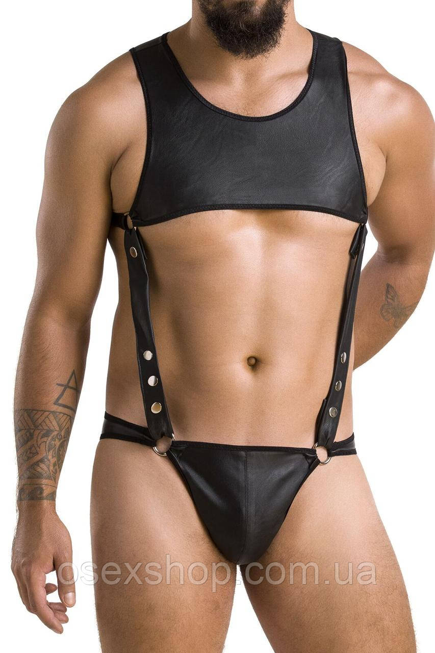 Чоловіче шкіряне боді Passion 056 ADAM S/M Black, заклепки, фото 1