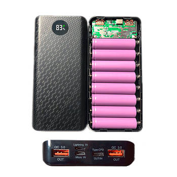 Корпус повербанк з швидкою зарядкою 8x 18650 QC 3.0 PD3 Power Bank 24Вт 30000mAh USB Type-C Lightning IP5328