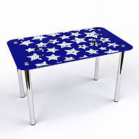 Стол обеденный стеклянный Звёзды S-2 столешница стекло покраска синяя 910х610 *Эко мм (БЦ-Стол ТМ)