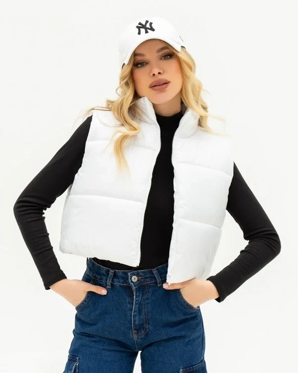 Укорочена жіноча жилетка біла, фото 1