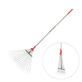 Граблі віялові 15 прутів, металева рукоятка, регулювання ширини 20-65 см INTERTOOL FT-3008 mst