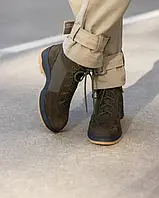 Кожаные ботинки цвета хаки на меху