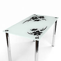 Стол обеденный Магнолия ножки металл хром столешница стекло покраска бежевая 910х610 *Эко мм (БЦ-стол ТМ)