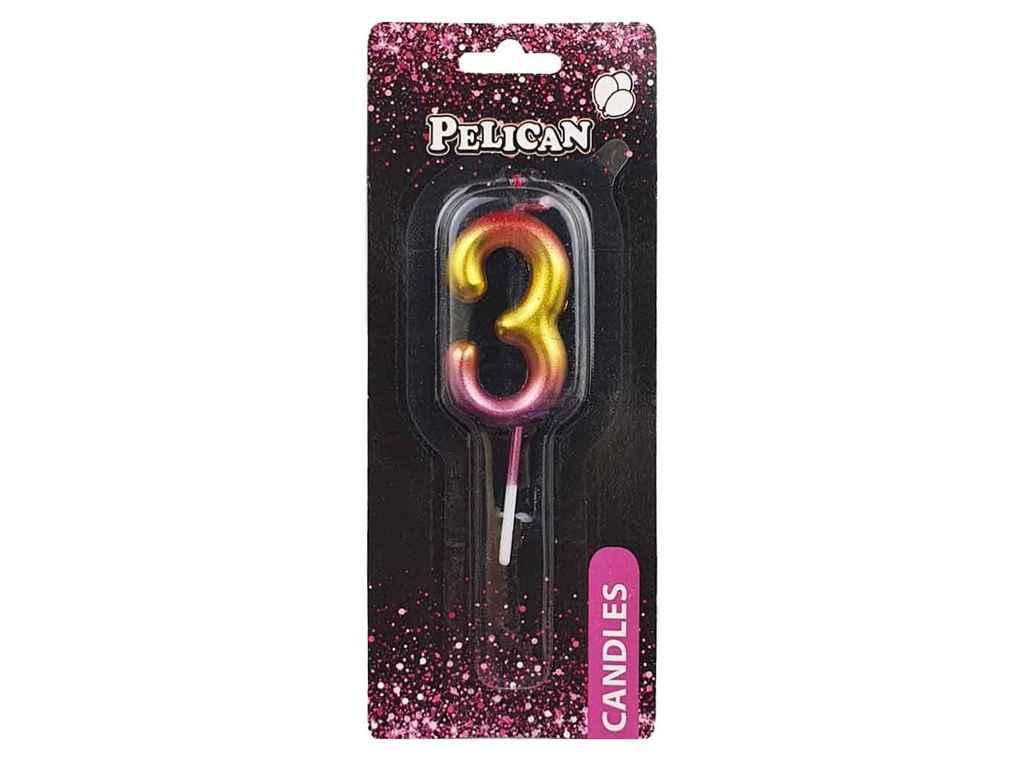 Свiчка для торта цифра 3 РАЙДУЖНА 4,5см 864 563 ТМ PELICAN, фото 1