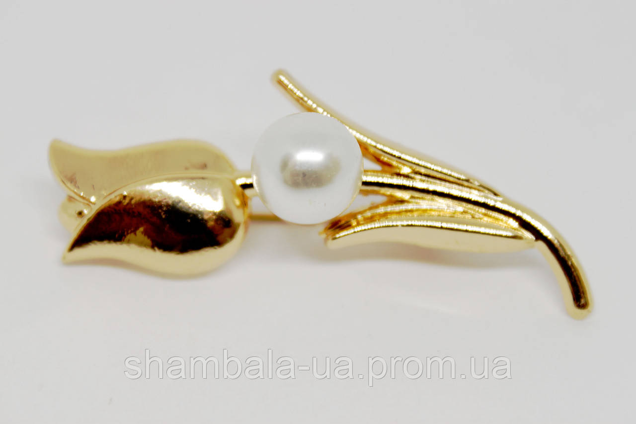 Брошка Fashion Jewerly "Golden tulip" з перлами (081489)