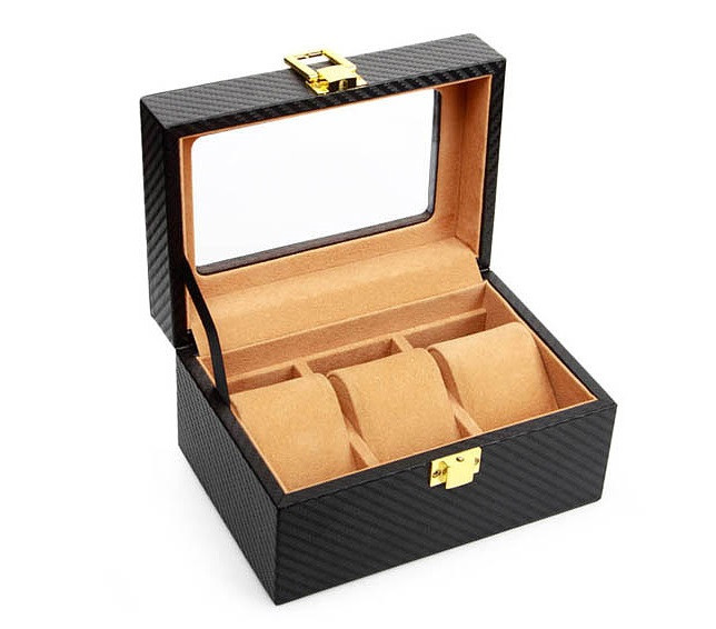 Скринька для зберігання 3 годинників дерев'яна оброблена карбоном від німецького бренду ROTHENSCHILD, фото 1