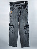 Дитячі джинси карго з накладними кишенями для дівчаток підлітків 134,160