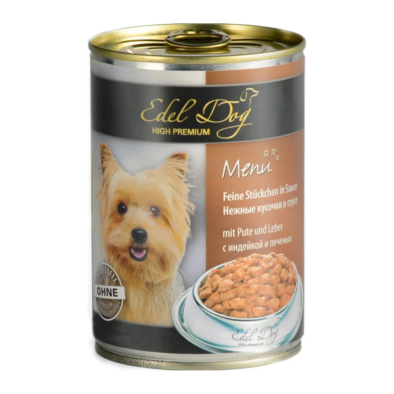 Вологий корм для собак з індичкою та печінкою в соусі Edel Dog 400 г