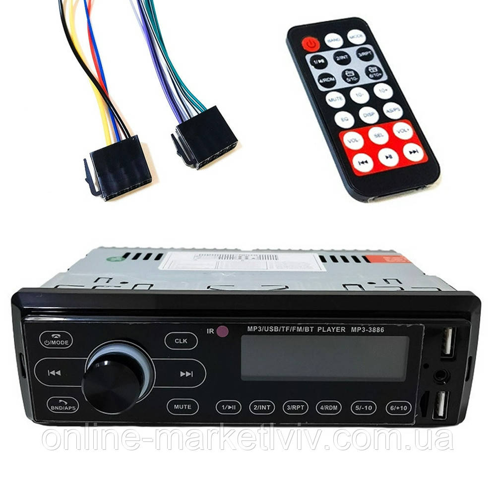 Сенсорна автомагнітола з пультом MP3-3886 ISO, 1DIN+BT / LED магнітола в машину із сенсорним дисплеєм, фото 1