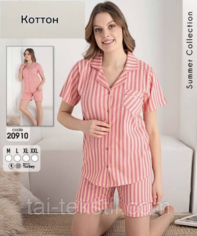 Піжама жіноча стильна рубашка на гудзиках та шорти якість щільний коттон Туреччина M-L-XL-2XL