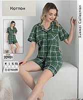 Піжама жіноча стильна рубашка на гудзиках та шорти якість щільний коттон Туреччина M-L-XL-2XL