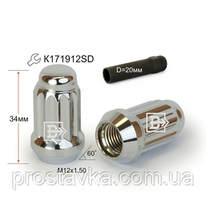 Гайка колісна 911145 SD Cr M12X1,50 Хром висота 33 мм 12 променів, закр., спец.