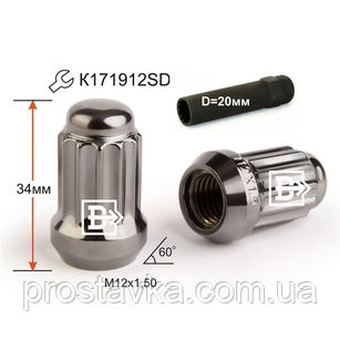 Гайка колісна 911145 SM Cr M12X1,50 Димчастий хром висота 33 мм 12 промінь, закр., спец., фото 1