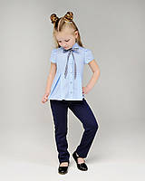 Блуза школьная для девочки со складами голубая 128