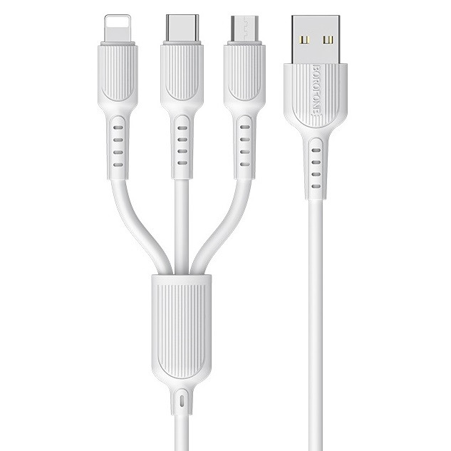 Кабель 3в1 MicroUSB (Android) + Type-C (Android) + Lightning (iPhone) 3in1 BOROFONE BX16 Білий