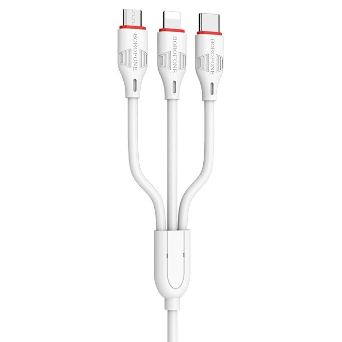 Кабель 3в1 MicroUSB (Android) + Type-C (Android) + Lightning (iPhone) 3in1 BOROFONE BX17 Білий