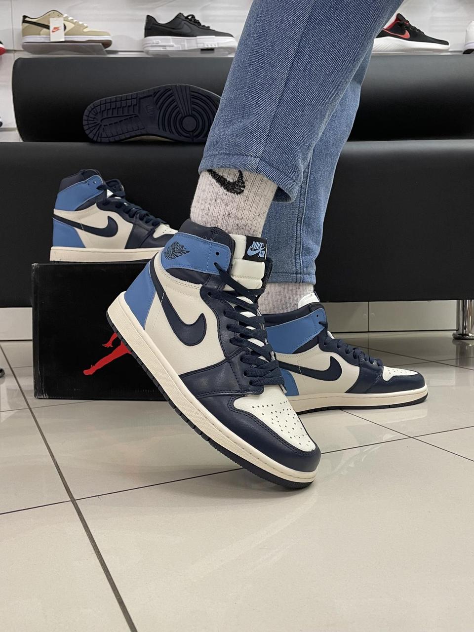 Чоловічі кросівки Nike Air Jordan 1 Blue/White (ТОП якість) ||