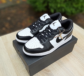 Чоловічі кросівки Nike Air Jordan 1 Low Взуття Найк Аїр Джордан 1 Лоу чорно-білі низькі короткі шкіряні