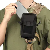 Сумка подсумок чехол для телефона на лямку рюкзака SHOULDER или на пояс черный с системой MOLLE