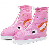 У Нас: Детские резиновые бахилы Lesko 22.2 см на обувь от дождя и грязи Кролик розовый на змейке затяжках -OK