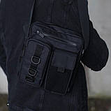 Чорна чоловіча сумка через плече DETROIT тактична з тканини месенджер теквір МОЛЕ, фото 7