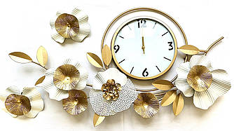 Шикарний великий настінний годинник "Суцвіття Золоте" (93х48 см) в вітальню