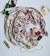 Дизайнерский  шелковый платок "Яблони в цвету,, от бренда My Scarf, подарок женщине, премиум ВИП коллекция
