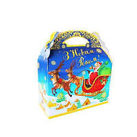 Новогодняя коробка Саквояж Дед Мороз на оленях 800 (10шт)