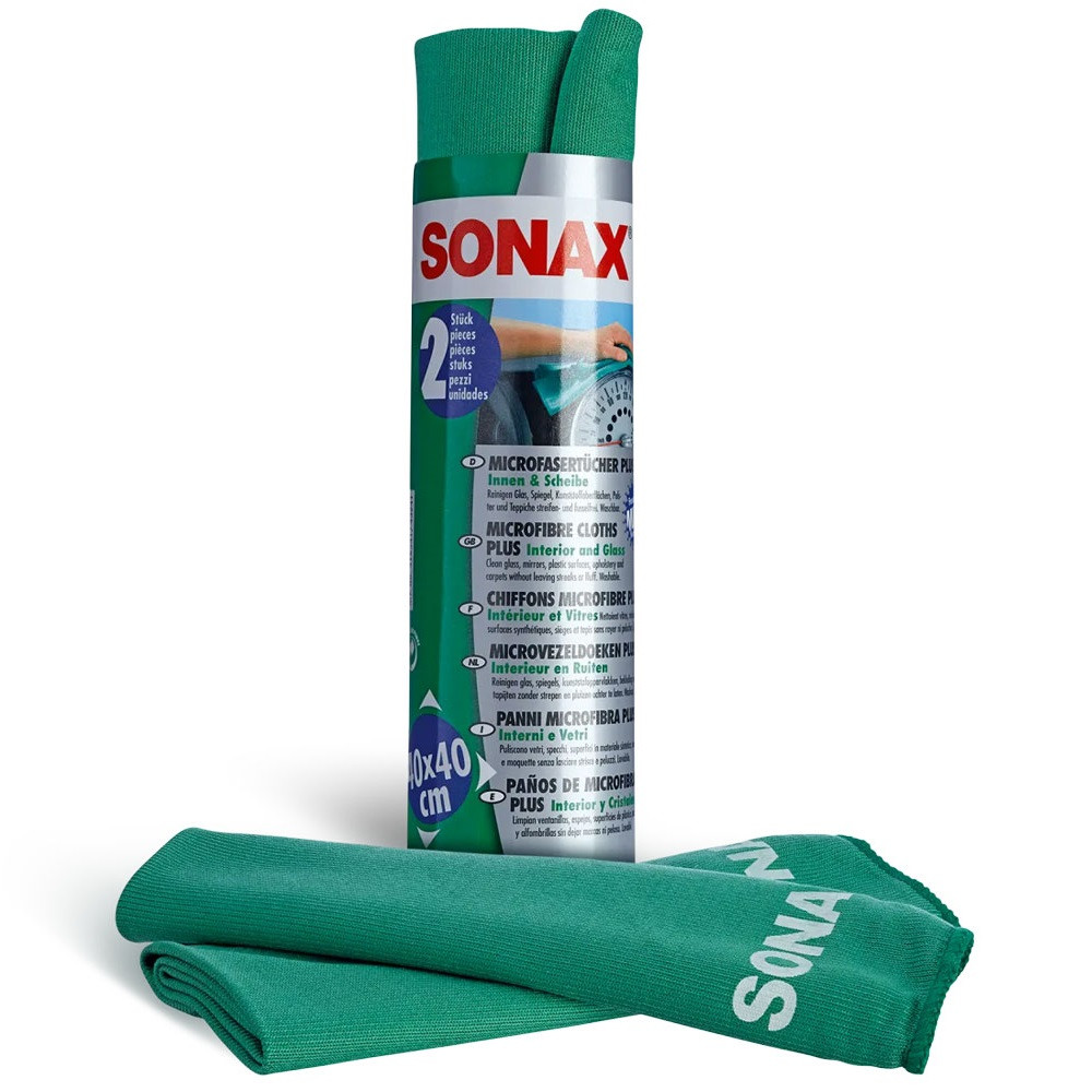 Салфетка из микрофибры для салона, пластика, стекла SONAX Microfibre Cloth Plus 2 шт 40 х 40 см (416541)