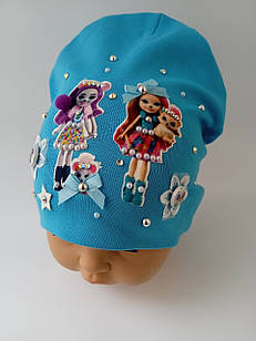 Шапка подвійна трикотажна з аплікацією дівчинки, на 1-3 роки