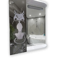 Зеркальный шкаф (600*700) " Кот " для ванной комнаты с подсветкой, дверь слева, с выключателем и розеткой