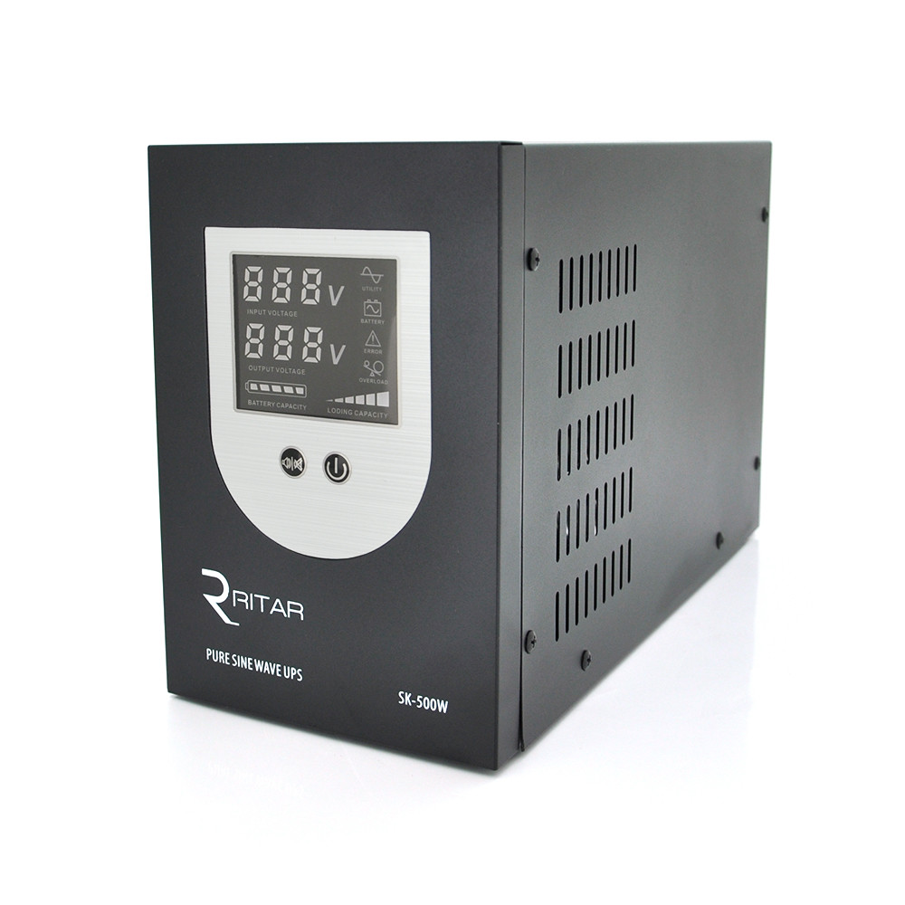 ДБЖ із правильною синусоїдою Ritar SK-800VA (500W), DC:145-275V, AC: 230 V, LCD-дисплей, 2Shuko socket, 12V, під
