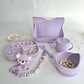 Набір  силіконового дитячого посуду для прикорму на присосках з іменним гризунцем Коала