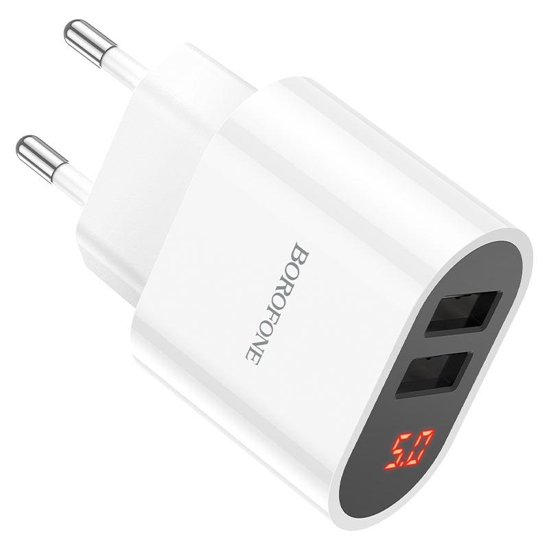 Мережевий зарядний пристрій Borofone BA63A LED Display 2 USB 2,4A білий