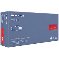 РАСПРОДАЖА, Виниловые перчатки Mercator Medical Hybrid, L (8-9), голубые, 100 шт