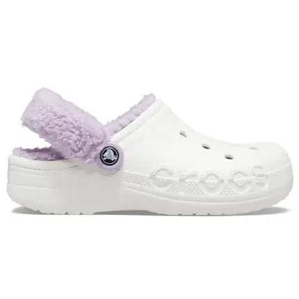 Жіночі сабо Crocs Baya Lined Fuzz-Strap білі з хутром | Утеплені Crocs White оригінал, фото 1