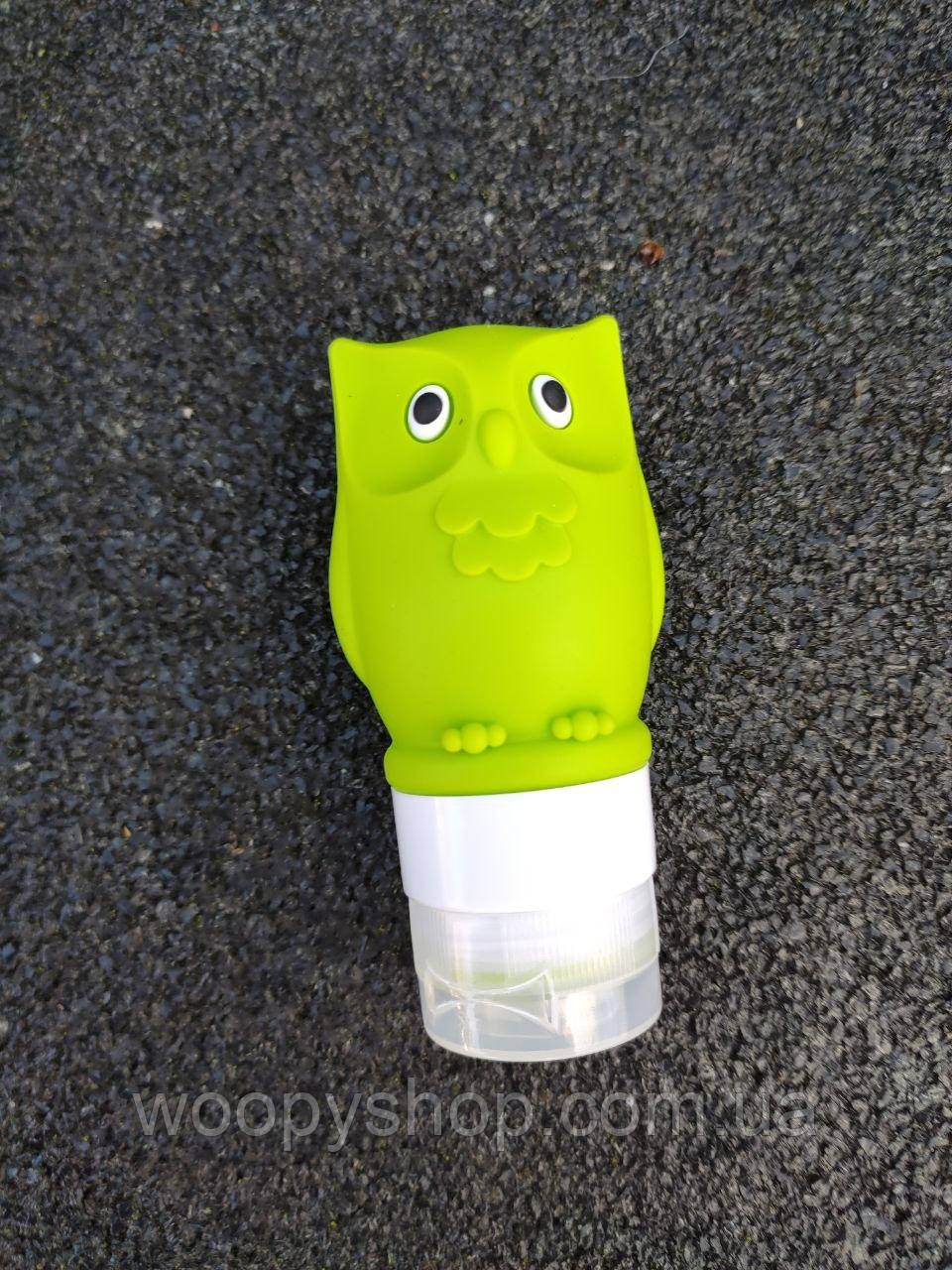 Силіконова пляшечка 60 мл "Сова" багаторазова зелена