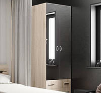 Шкаф для вещей с зеркалом IdealMebel Шкаф-5, шкаф со штангой и выдвижными ящиками, шкаф в спальню, гостиную