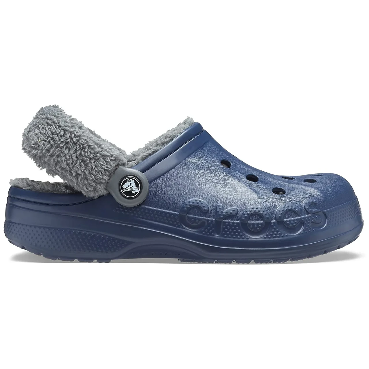 Чоловічі/жіночі сабо Crocs Baya Lined Fuzz-Strap Navy / Bright Grey з хутром | Утеплені Crocs оригінал
